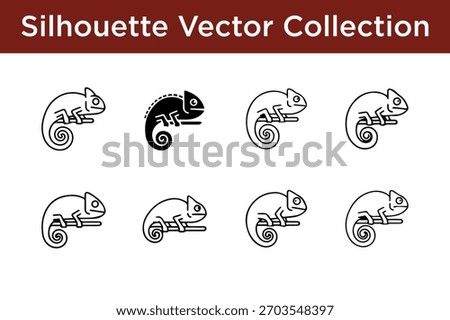 Set of chameleon silhouettes and line art icons, perfect for animal, reptile, and nature-themed designs.