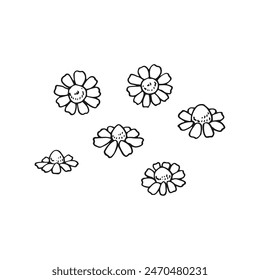 Set of chamomile. Hand drawn vector illustration in outline style.