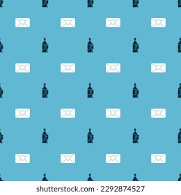 Ponga la botella de champán y el sobre con el corazón de San Valentín en un patrón impecable. Vector