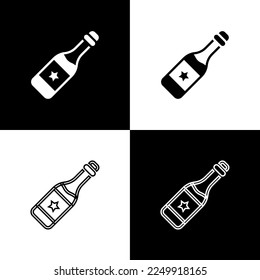 Set Champagne bottle icon isolated on black and white background. Merry Christmas and Happy New Year.  Vector