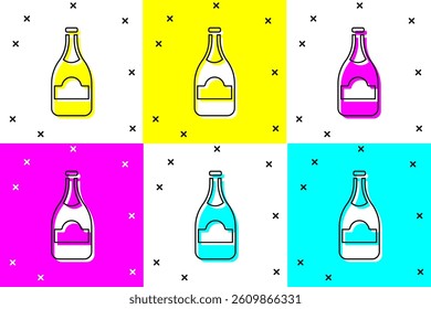Set Champagne bottle icon isolated on color background.  Vector