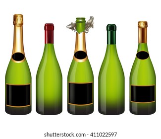 Set of champagne bottle isolated on white background,Vector illustration