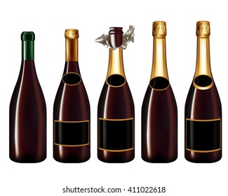 Set of champagne bottle isolated on white background,Vector illustration