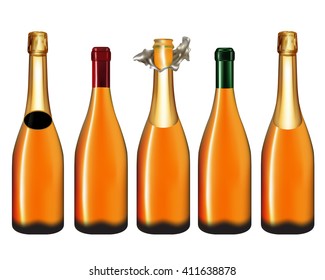 Set of Champagne bottle isolated on white background,Vector illustration