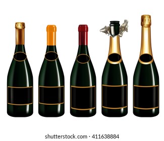 Set of Champagne bottle isolated on white background,Vector illustration