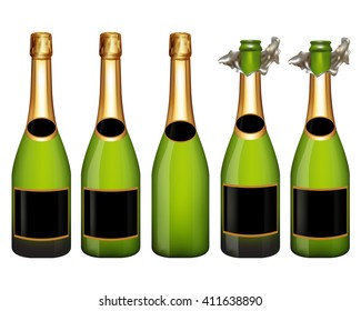 Set of champagne bottle isolated on white background,Vector illustration