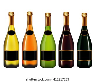 Set of Champagne bottle isolated on white background,Vector illustration