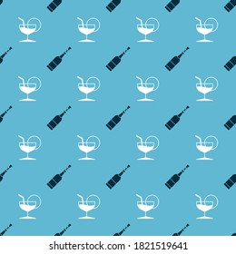 Set Champagne bottle  and Martini glass  on seamless pattern. Vector