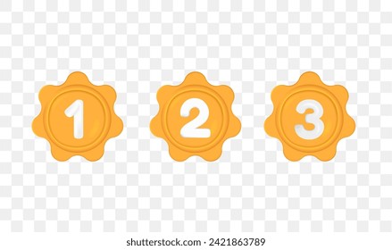 set of champion emblem number one, two, three medallion 3d vector