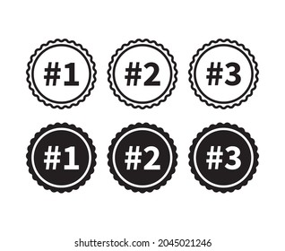 set of champion number 1 to 3 badge label solid and line art style icon vector for websites