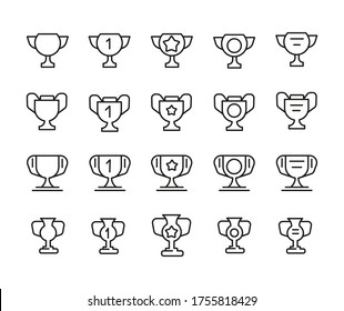 Set of Champions and Cups Outline Vector Icon