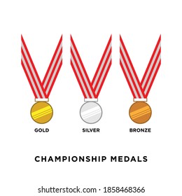 Set of championship medal. Gold, silver and bronze medal.
