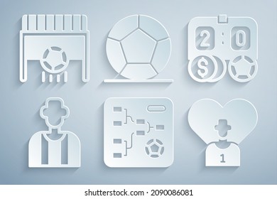 Set Championship tournament bracket, Football betting money, or soccer referee, player, Soccer football and goal with icon. Vector