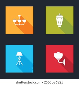 Set Chandelier, Garden light lamp, Floor and Wall sconce icon. Vector