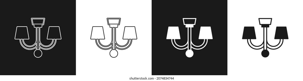 Set Chandelier icon isolated on black and white background.  Vector