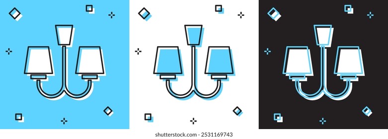 Definir ícone Chandelier isolado em azul e branco, fundo preto.  Vetor
