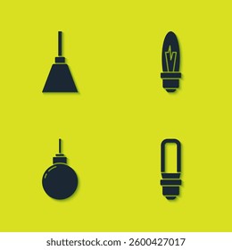 Set Chandelier, LED light bulb, Lamp hanging and Light icon. Vector