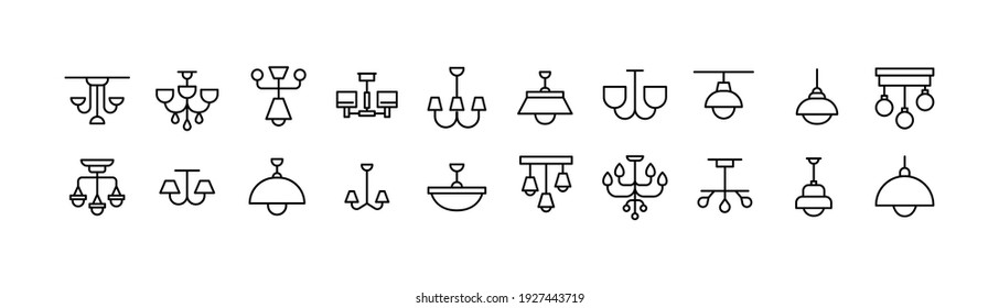 Set of chandelier line icons. Premium pack of signs in trendy style. Pixel perfect objects for UI, apps and web. 