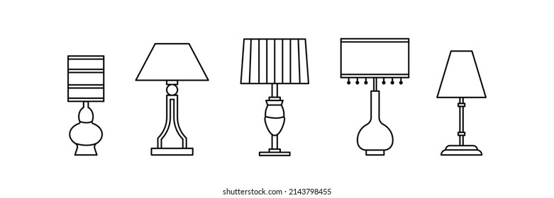 Set of chandelier line icons. Table lamp for desk, bedroom, hallway. Vector illustration