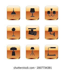 Set Chandelier, Table lamp, Floor, Led track lights lamps,  and  icon. Vector