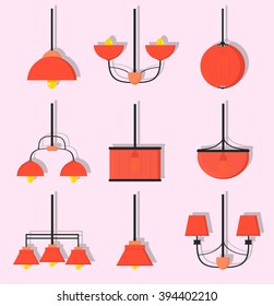 Set of chandeliers and lamps orange in vector eps10