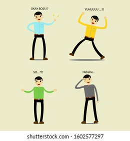 Set Of Character In 4 Different Poses Of Young Employee