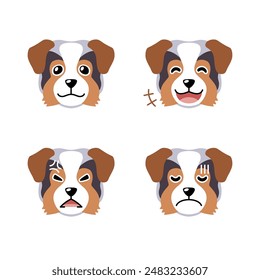 Set of character australian shepherd dog faces showing different emotions for design.