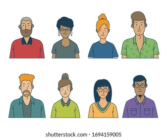 set of character avatar design with cute cartoon style