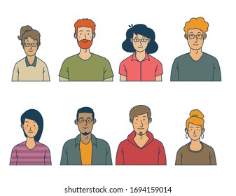 set of character avatar design with cute cartoon style
