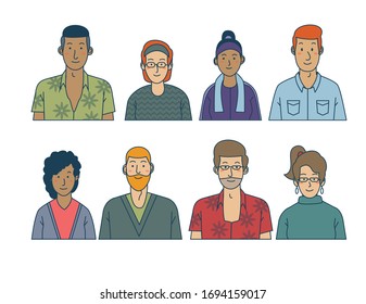 set of character avatar design with cute cartoon style