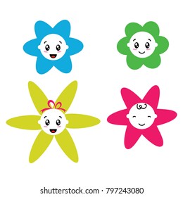 Set Character Baby Flower Colorfull Vector
