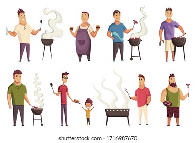 Set of character BBQ party. Mans with a barbecue