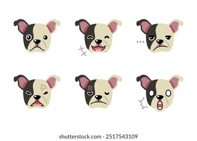 Conjunto de personagens boston terrier cão enfrenta mostrando diferentes emoções para o design.