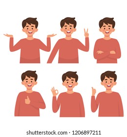 set of character of boys, various styles of boys in various poses