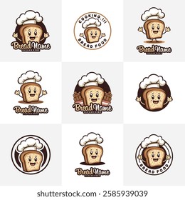 Set of Character Bread with chef hat logo design concept vector. Creative Bread food Logo Design Template