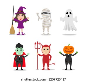 Set of character cartoon Halloween monster costume on white background - Vector illustration