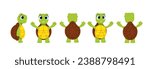 Set of Character Constructor for Animation. Body of cute turtle with its shell from different sides and angles. Animal in various poses. Cartoon flat vector illustrations isolated on white background