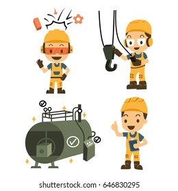 Set of Character Constructor worker in various situations. Vector illustration 