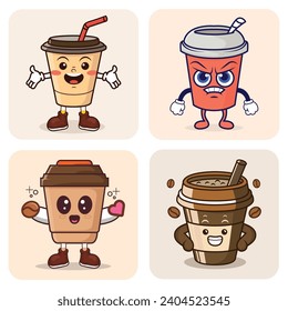 A SET CHARACTER OF CUP COFFEE