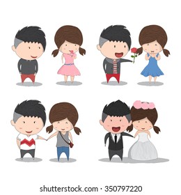 Set character cute cartoon wedding couples, cute Valentine's Day card, drawing by hand vector and digital illustration created without reference image.