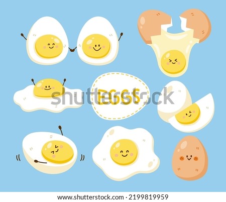 set character cute Eggs.cartoon vector.boiled egg, fried egg,
crack an egg