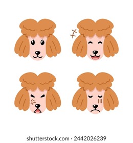 Set of character cute poodle dog faces showing different emotions for design.