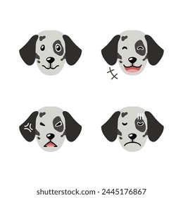 Set of character dalmatian dog faces showing different emotions for design.