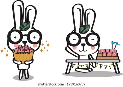 Set character design of cute rabbit