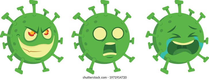 Set character design. Virus mascot cartoon vector illustration. Covid-19 corona virus isolated