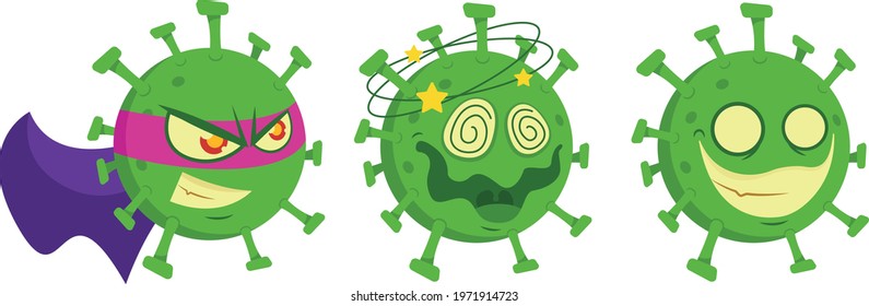 Set character design. Virus mascot cartoon vector illustration. Covid-19 corona virus isolated