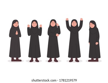 Set Character Expression of Little Hijab Girl Cartoon