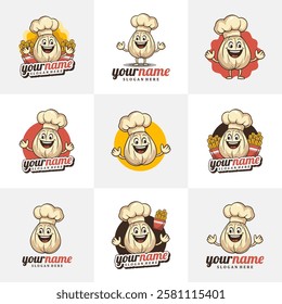 Set of Character Garlic logo design concept vector. Creative Garlic Logo Design Template.