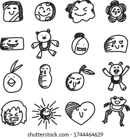 A Set of Character Icons suitable for Smiley content with doodle cartoon style