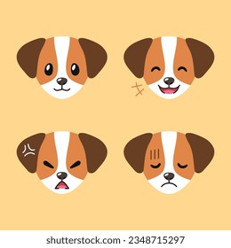 Set of character jack russell terrier dog faces showing different emotions for design.